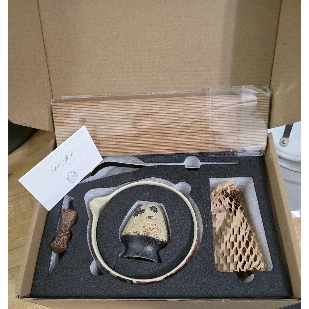 Gleenflux Japanese Matcha Tea Set Handmade Texture Natural Materials Bowl & Box